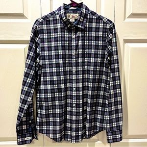 Original Penguin Men’s Blue White Red Crosshatch Button Down Heritage Slim Fit